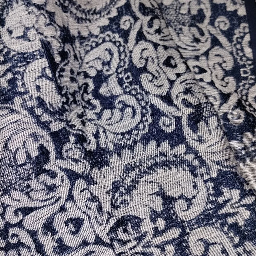 Women's ColdWater Creek Navy Blue Damask Tapestry Open Front Jacket Size 12
